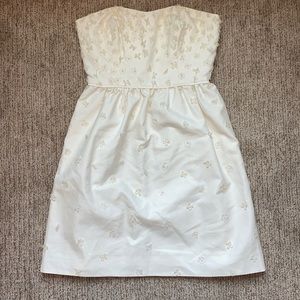 J. Crew Short Strapless cream dress sz 2 w/ Pearl flower appliqués Bridal